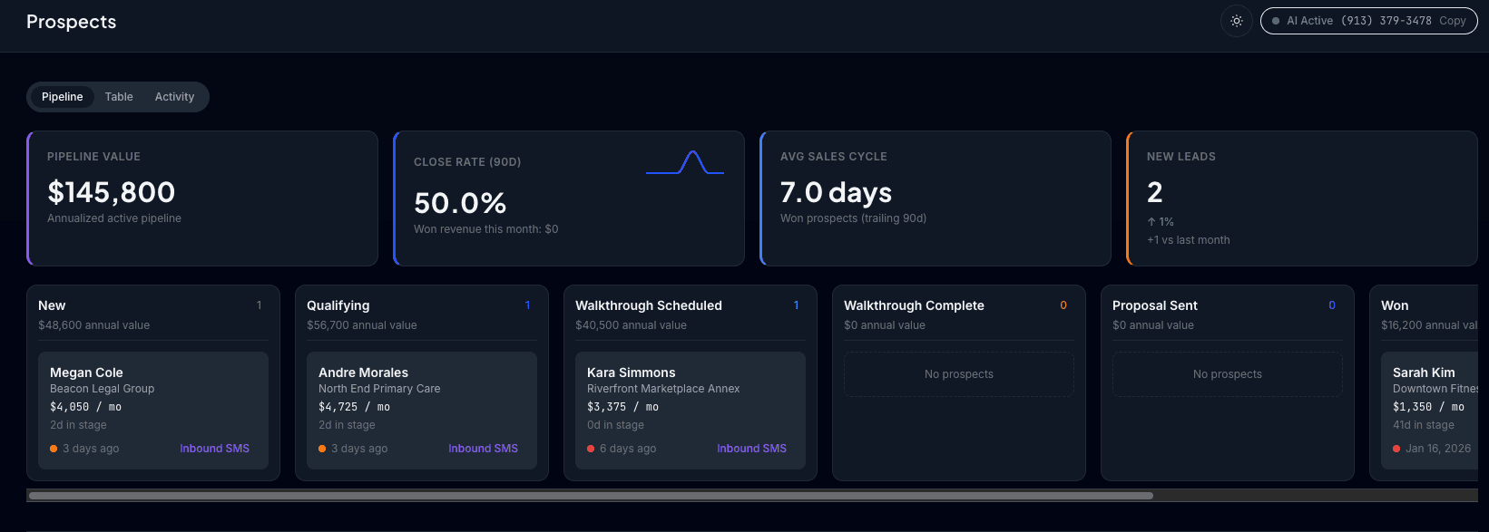 CleanSlate prospect pipeline and proposal workflow